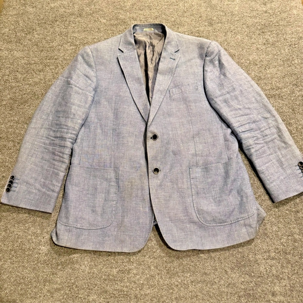 Joseph Abboud Blazer Mens 44R Light Blue Wool Linen Tweed Sports Jacket